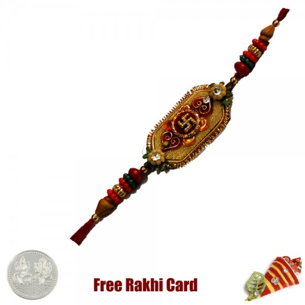 Charming Swastil Rakhi with Free Silver Coin