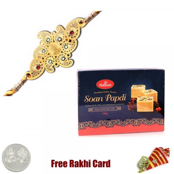 Diviniti 24 Ct. Gold Rakhi with Haldiram Soan Papadi 500 grams