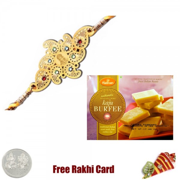 Diviniti 24 Ct. Gold Rakhi with Haldiram Kaju Katli