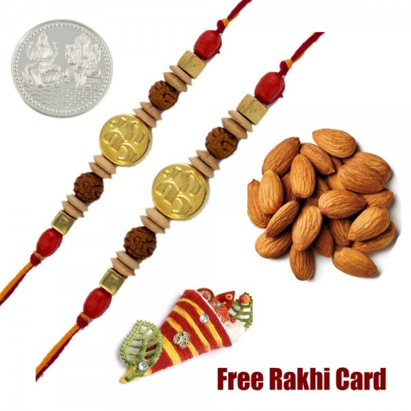Set of 2 Om Rakhis with 50 grams Almonds