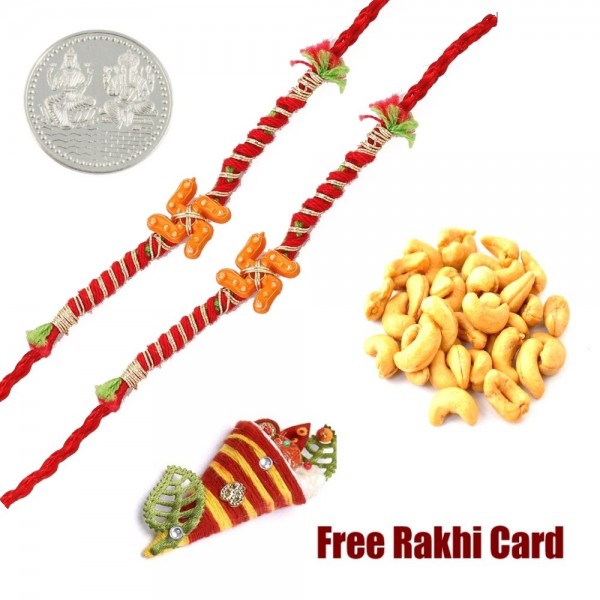 Set of 2 Swastik Rakhis with 50 grams Cashews