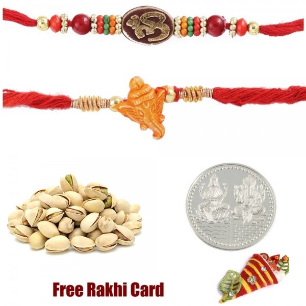 Set of 2 Mauli Rakhis with 50 grams Pistachios