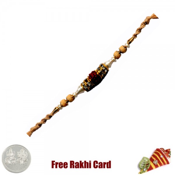 Jewelled Single Rudraksh Rakhi with Free Silver Coin