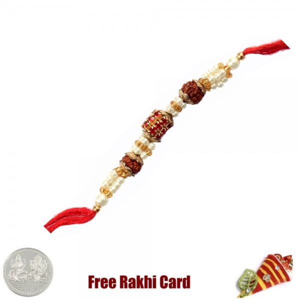 Religious Rudraksh Rakhi with Free Silver Coin