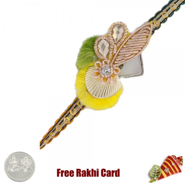 Elegant Zardosi Rakhi with Free Silver Coin