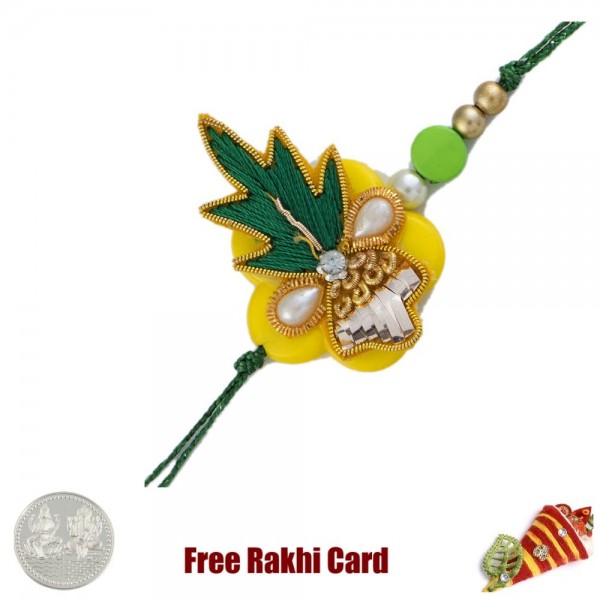 Traditional Zardosi Rakhi with Free Silver Coin