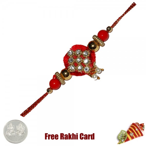 Yellow Diamond Zardosi Rakhi with Free Silver Coin