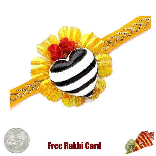 Heart Rakhi with a Free Silver Coin