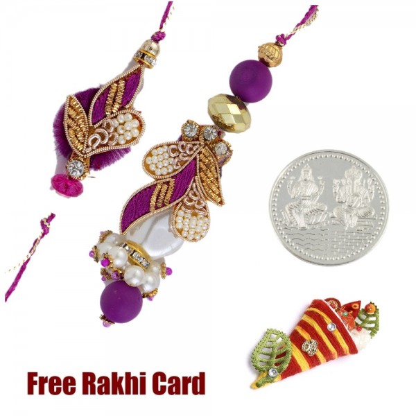 Handcrafted Zardosi Bhaiya Bhabhi Rakhi Pair with a Free Silver Coin