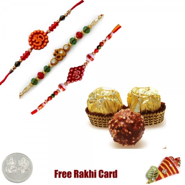 3 Rakhis with 3 Piece Ferrero Rocher