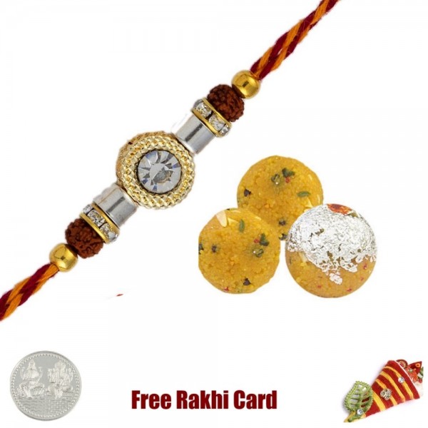 One Rakhi with 225 grams Boondi Ladoo Free Silver Coin