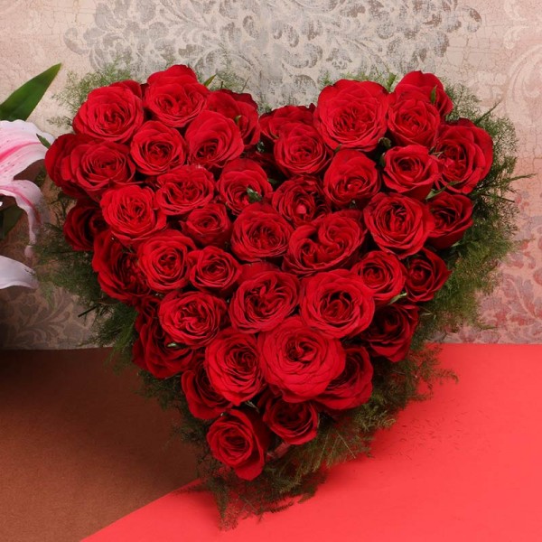 Heart-shaped Arrangement of 40 Red Roses
