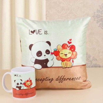 Teddy Lion Printed Cushion and Mug
