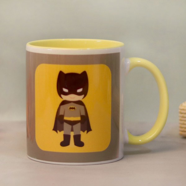One Batman Theme Personalised Yellow Handle Mug