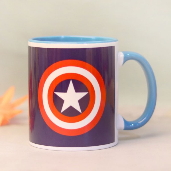 One Captain America Theme Personalised Blue Handle Mug 