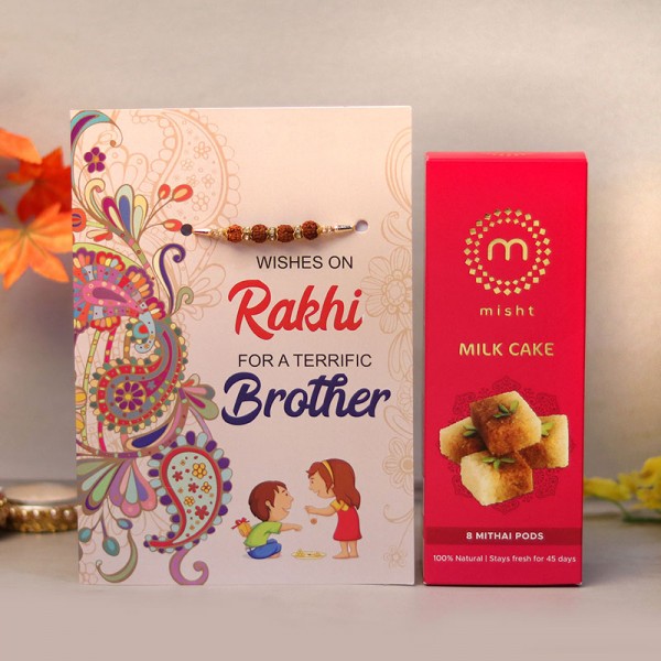 Blessed Rakhi Card with Milk Cake
