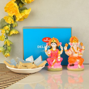 Laxmi Ganesha Figurine with Kaju Katli