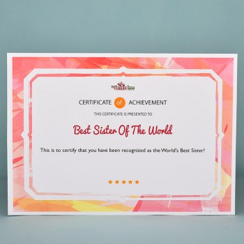 Worlds Best Sister Printed Certificate