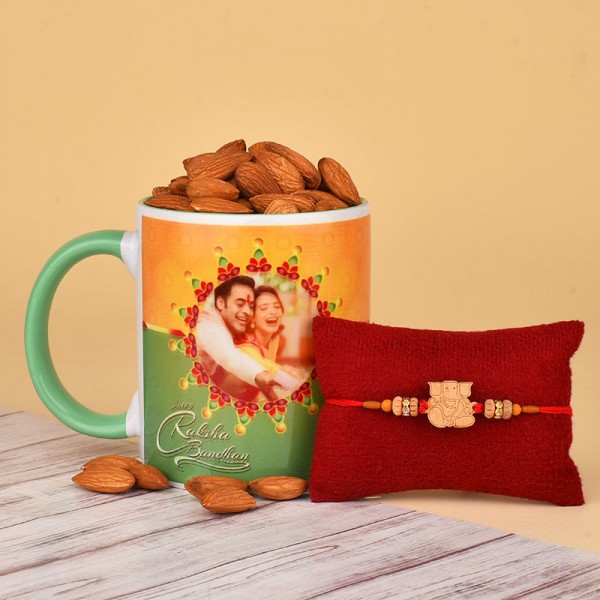 Traditional Rakhi N Almonds in a Coffee Mug