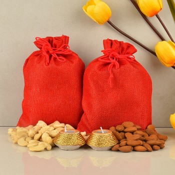 Pack of Almond and Cashew Nut with Diwali Diyas