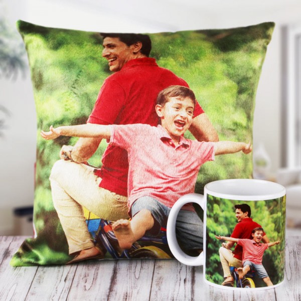 Personalised Combo of Cushion and Coffee Mug for Dad