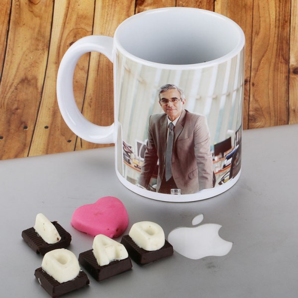 Personalised Combo of Coffee Mug and 5 pcs Homemade Chocolate for Dad