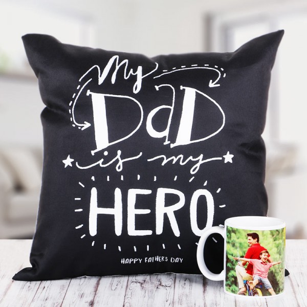 Combo of Personalised Coffee Mug and Cushion for Father