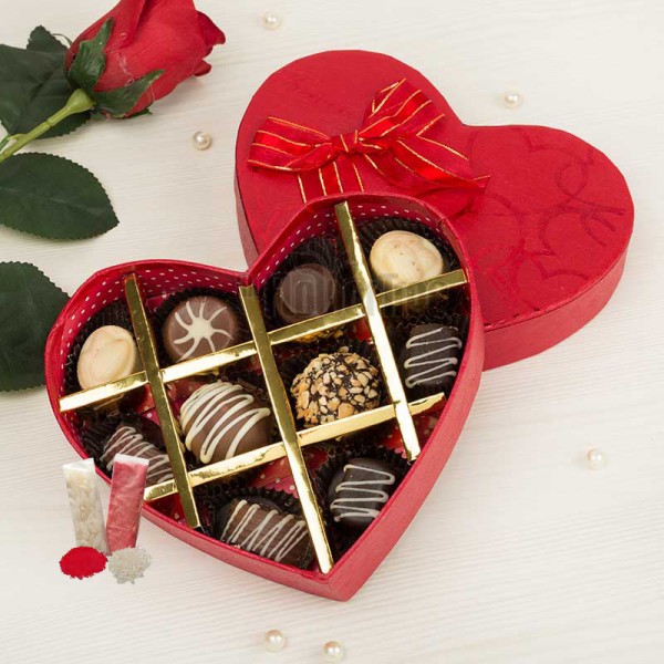 10 Assorted Homemade Chocolates in Heart Shaped Box