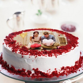 One Kg Red Velvet Photo Printed Cream Cake
