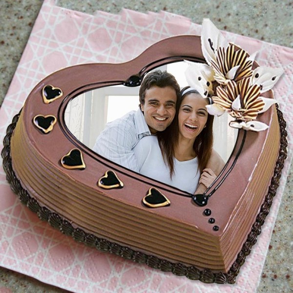 One Kg Heart Shape Coffee Photo Printed Cream Cake