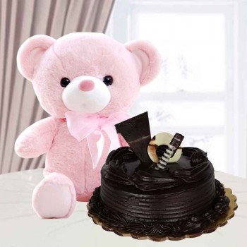  Half Kg Truffle Cake with Teddy Bear (6 inches)