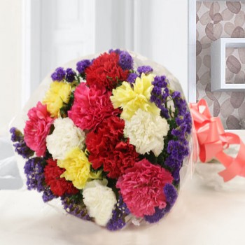 12 Colourful Carnations Bunch