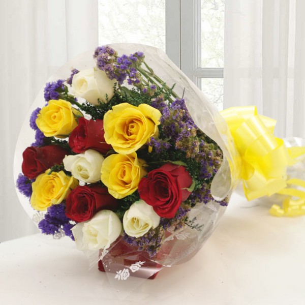 12 Roses (Red, Yellow and White) Bunch