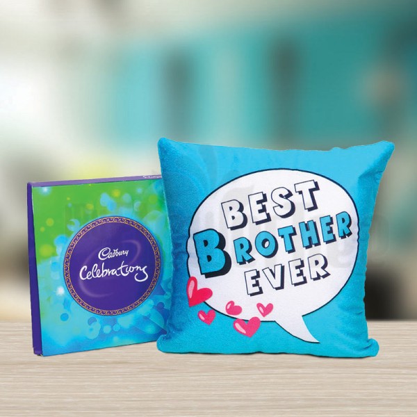 Best Brother Ever Printed Cushion with Cadbury Celebration