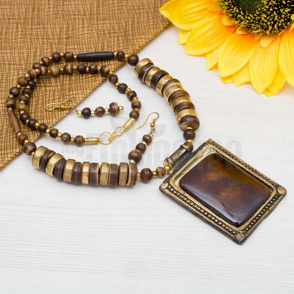Brown Stone Necklace Set