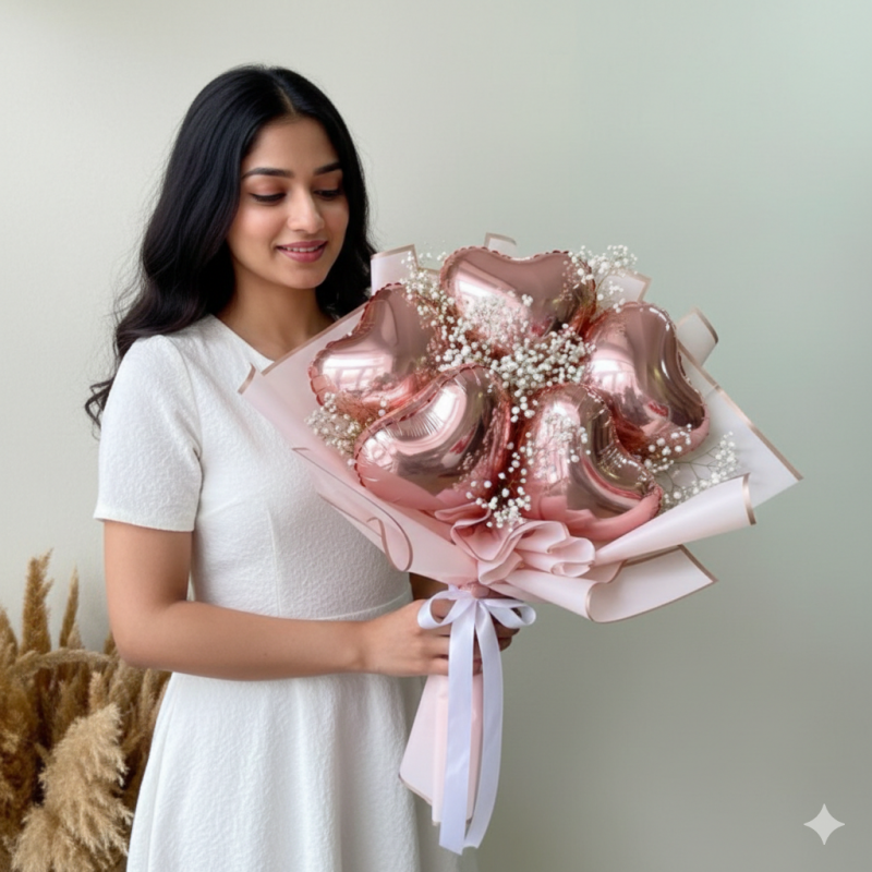 Rose Gold Heart Balloon Bouquet