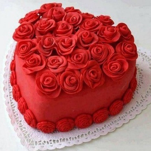 One Kg Heart Shape Red Velvet Fondant Cake