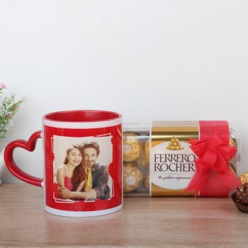 One Heart Handle Personalised Mug with Ferrero Rocher Chocolate 16 pcs Pack