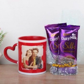 One Red Heart Handle Personalised Ceramic Mug with 2 Dairy Milk Silk Chocolate