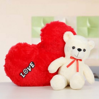Heart Shape Cushion with Teddy Bear