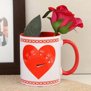 Personalised Red Handle Love Mug with Artificial Rose Stick