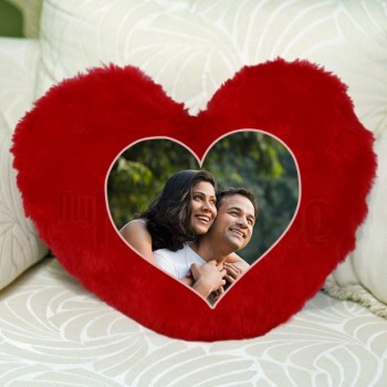 Personalised Heart Shape Red Fur Cushion