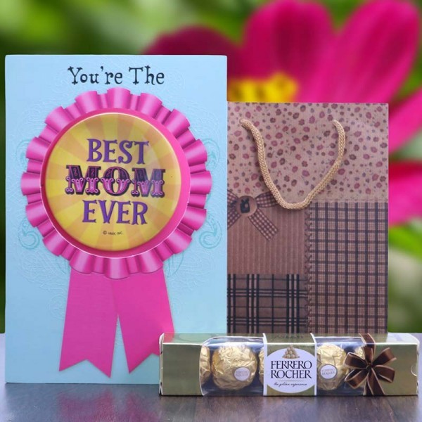 Mom Greeting Card with 4 Pcs Ferrero Rocher Chocolate