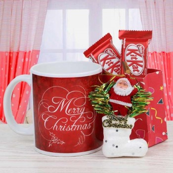 Merry Christmas Printed Mug with Kitkat Chocolate and Santa Claus