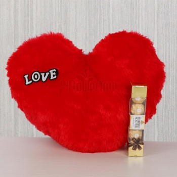 Heart Shape Cushion with 4 Pcs Ferrero Rocher Chocolate