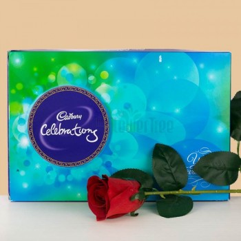 One Cadbury Celebrations Pack (141 Gms) and 1 Artifical Rose Stem