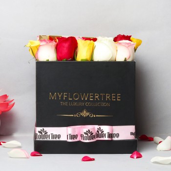 22 Mixed Roses with 4 pcs Ferrero Rocher Arrangement in Black Luxury Box