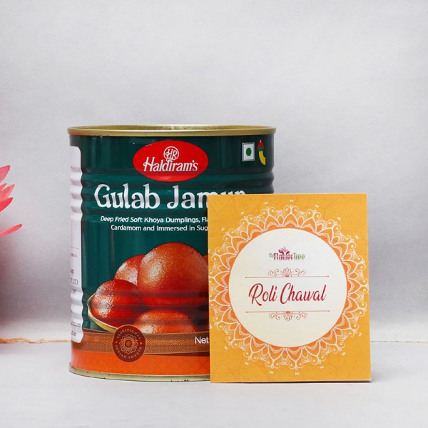 1 Kg Haldiram Tin Gulab Jamun with One Pack of Roli Tikka for Bhai Dooj