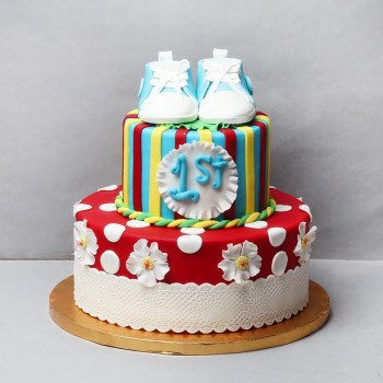 2 Tier First Birthday Theme Chocolate Fondant Cake
