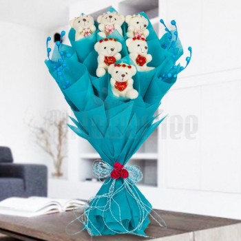 Bouquet of 3 inches 6 Teddy Bear in Paper Packing